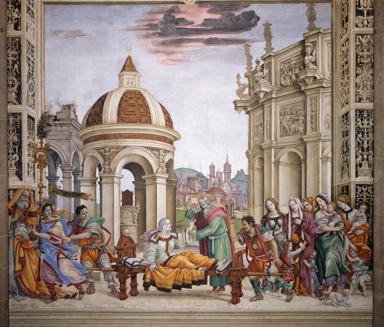 Pared norte de la Capilla Strozzi, La resurrección de Drusiana por San Juan Evangelista, c.1457-1502 de Filippino Lippi