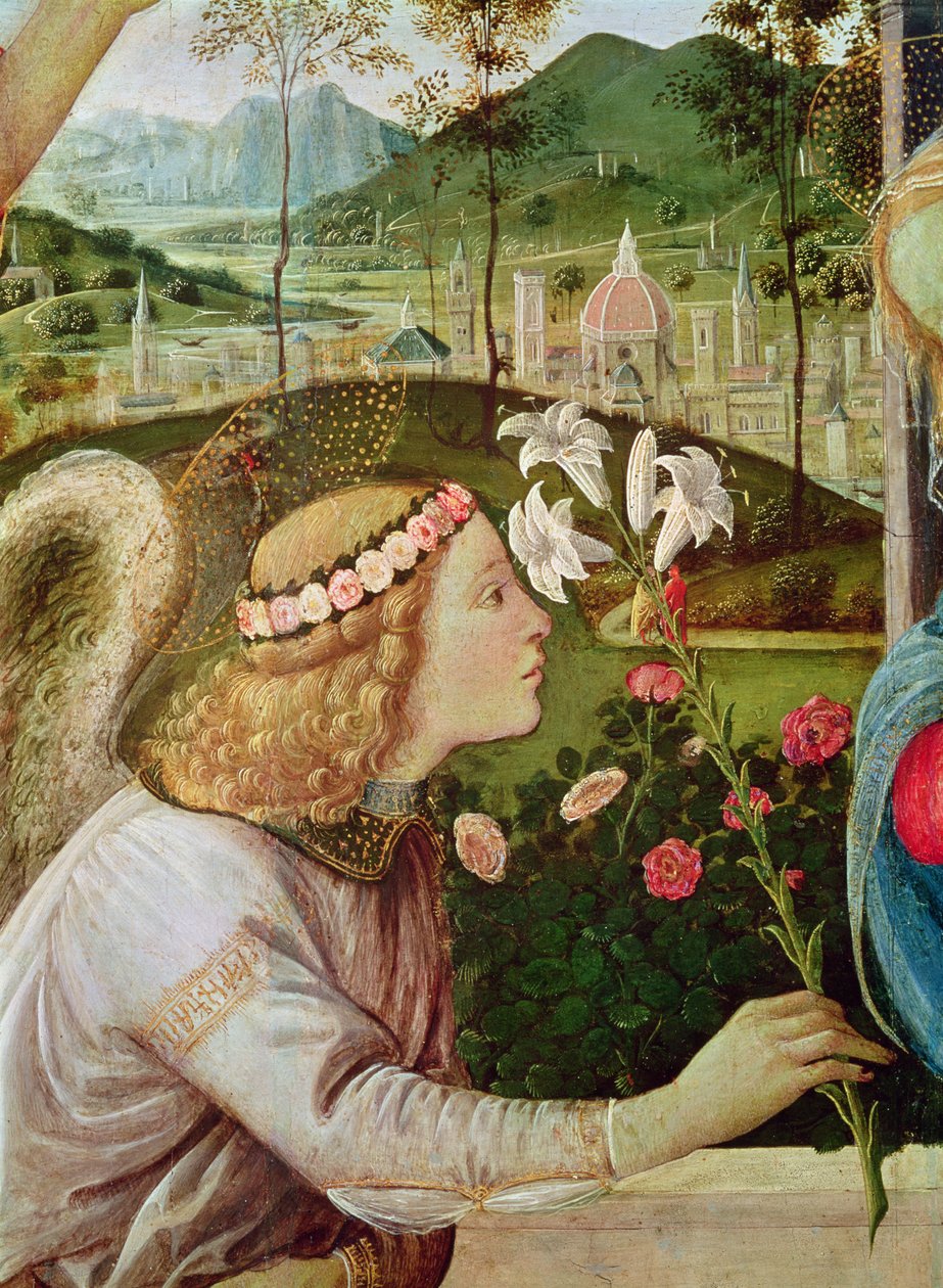 La Anunciación entre San Juan Bautista y San Andrés con su Cruz (detalle de la cabeza de un ángel) de Filippino Lippi