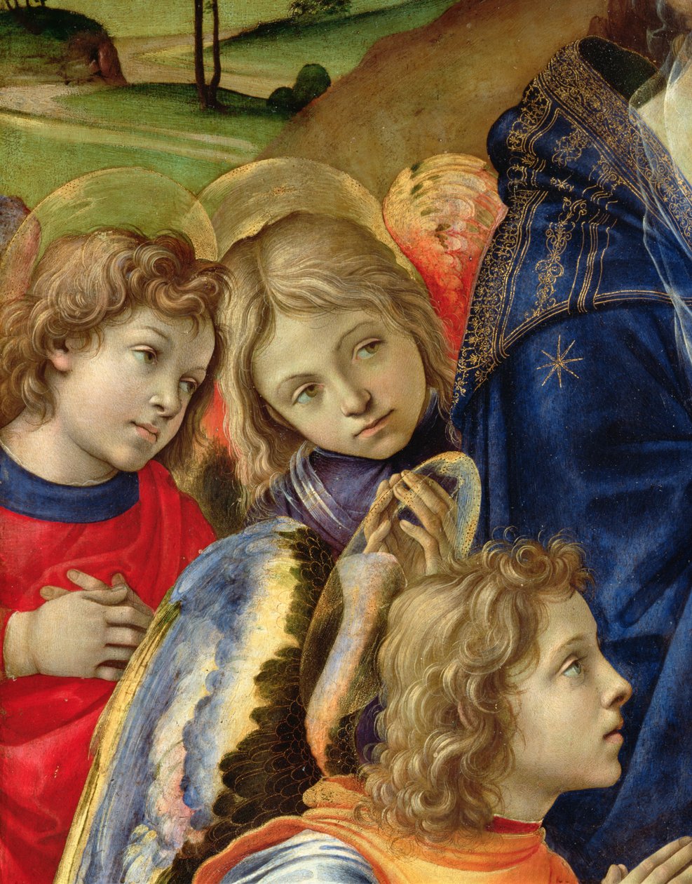 La Visión de San Bernardo, detalle de tres ángeles, 1480 de Filippino Lippi