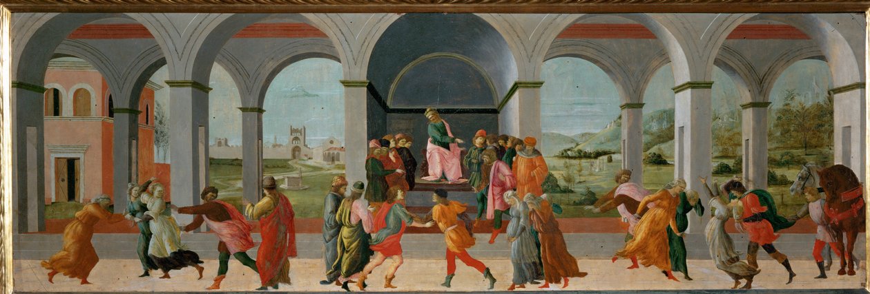 Tres escenas de la vida de Virginia: Apio Claudio ordena el arresto de Virginia ... de Filippino (attr.to) Lippi