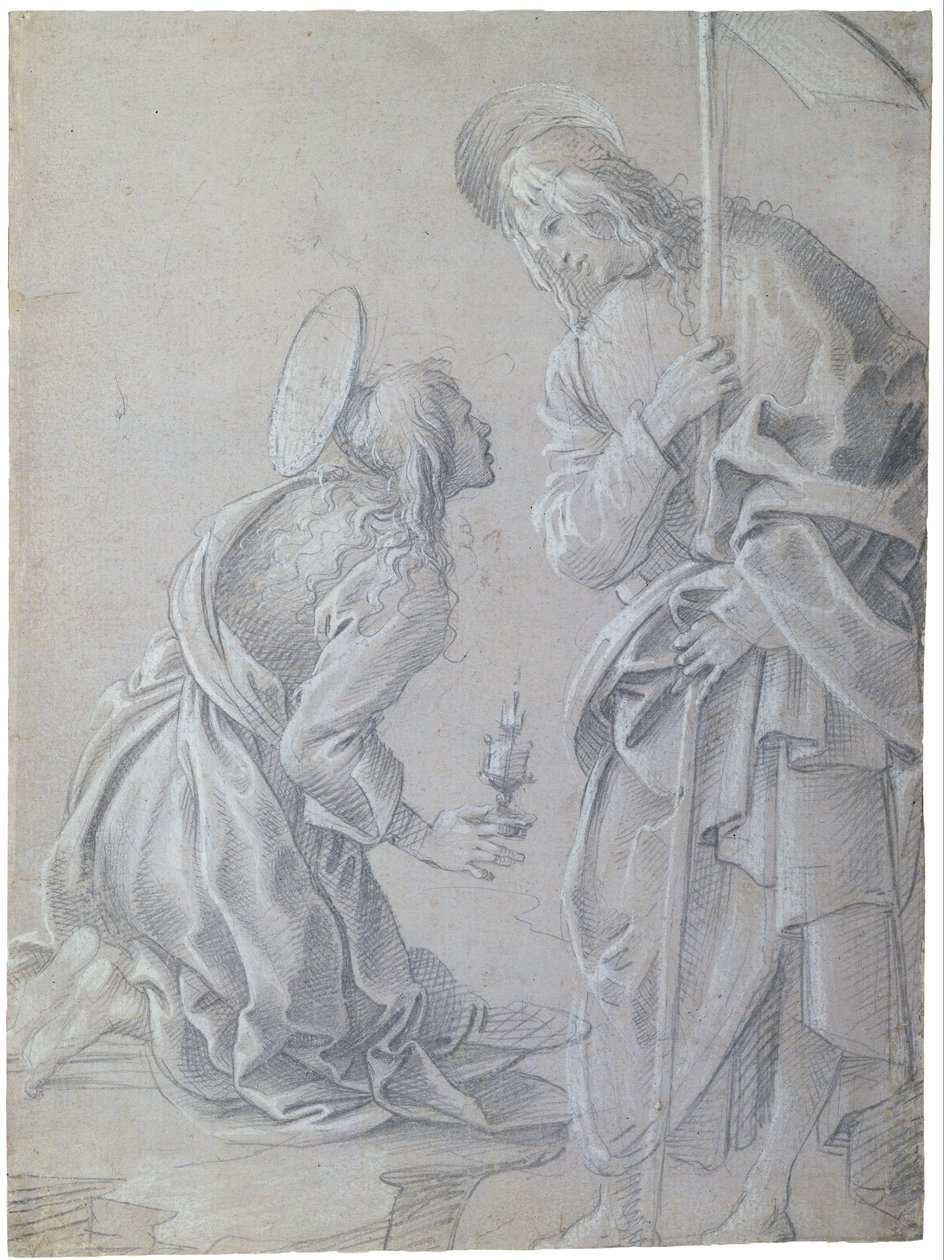 Santa María Magdalena arrodillada y Cristo de pie de Filippino Lippi