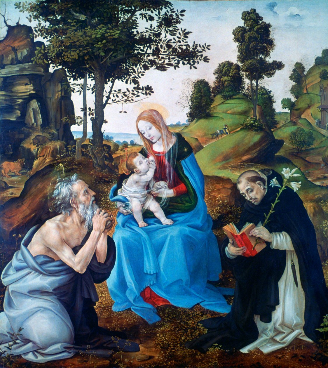 La Virgen y el Niño con los santos Jerónimo y Domingo, c1485 de Filippino Lippi