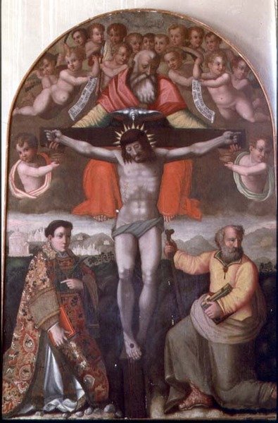 Trinidad con San Esteban y San Felipe, panel central de un retablo de Filippino Lippi