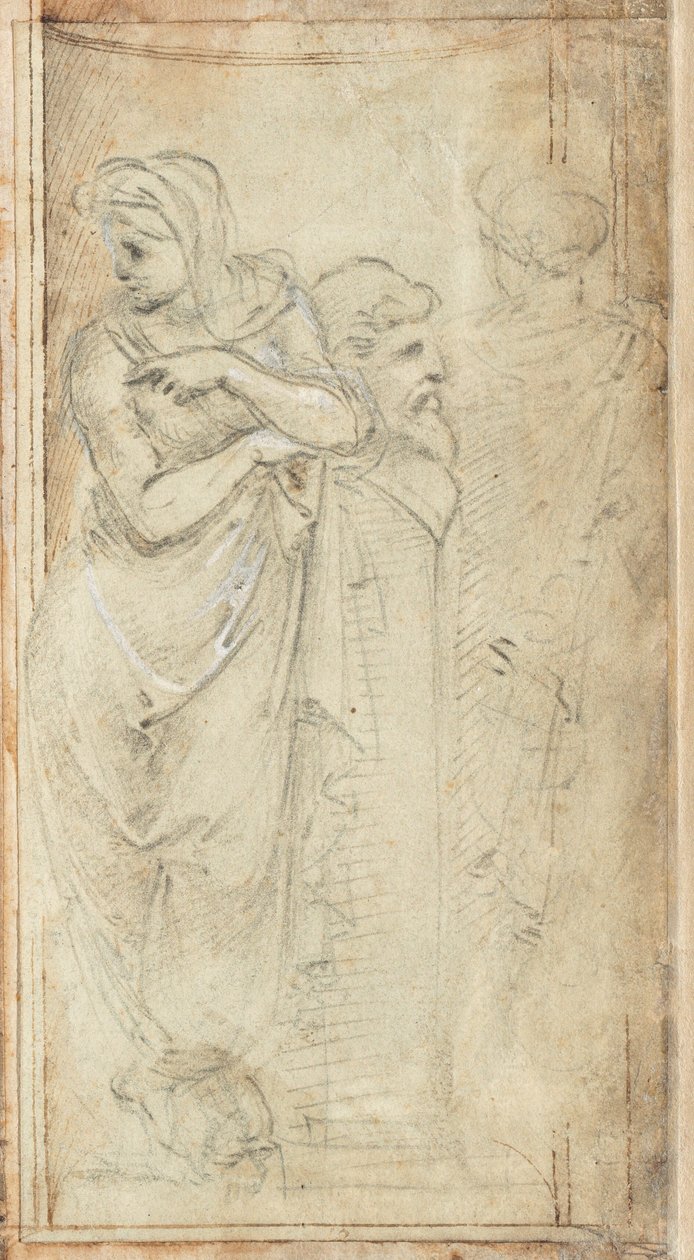 Dos Mujeres Vestidas de Pie a Ambos Lados de un Herm de Filippino Lippi