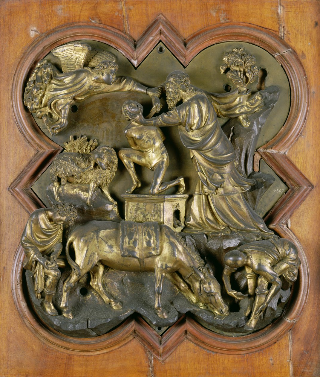 El Sacrificio de Isaac, relieve de competencia en bronce para las Puertas del Baptisterio, Florencia, 1401 de Filippo Brunelleschi