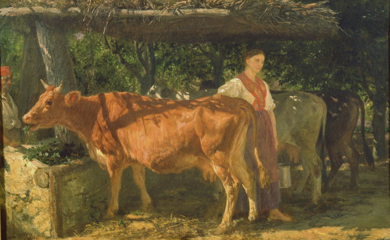 Tres vacas alimentándose, 1860 de Filippo Palizzi