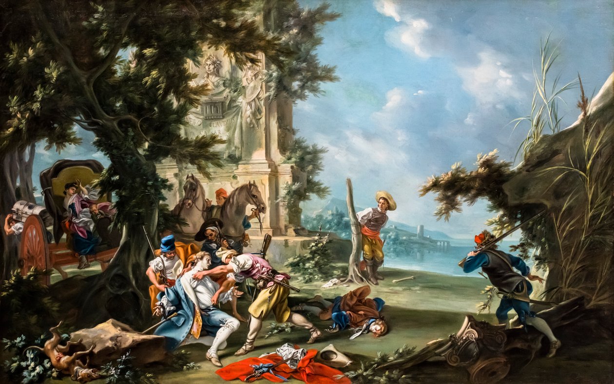 Ataque de los ladrones, hacia 1735/40 (Pintura ) de Filippo Falciatore