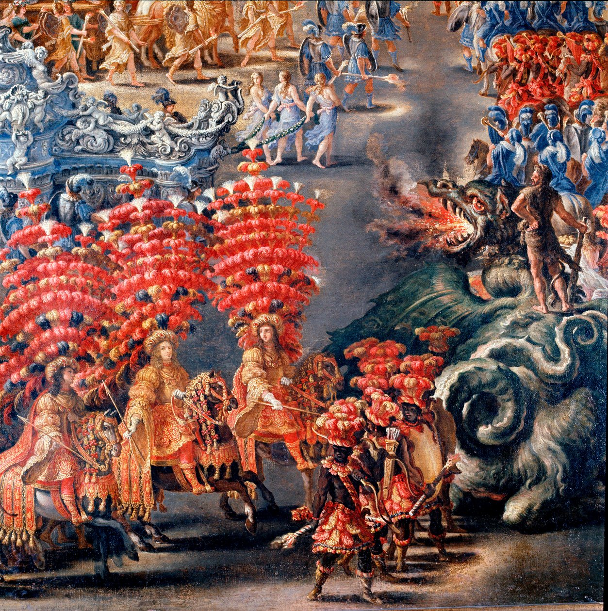 Fiesta en el Palazzo Barberini en honor a Cristina de Suecia (Cristina di Svezia), el 28/02/1656 (detalle). Pintura de Filippo Lauri (1623-1694) y Filippo Gagliardi (fallecido en 1659). Siglo XVII Roma, Museo de Roma de Filippo Lauri