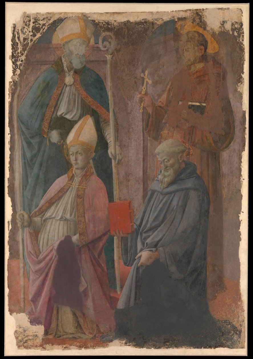 Santos Agustín y Francisco, un santo obispo y San Benito de Filippo Lippi
