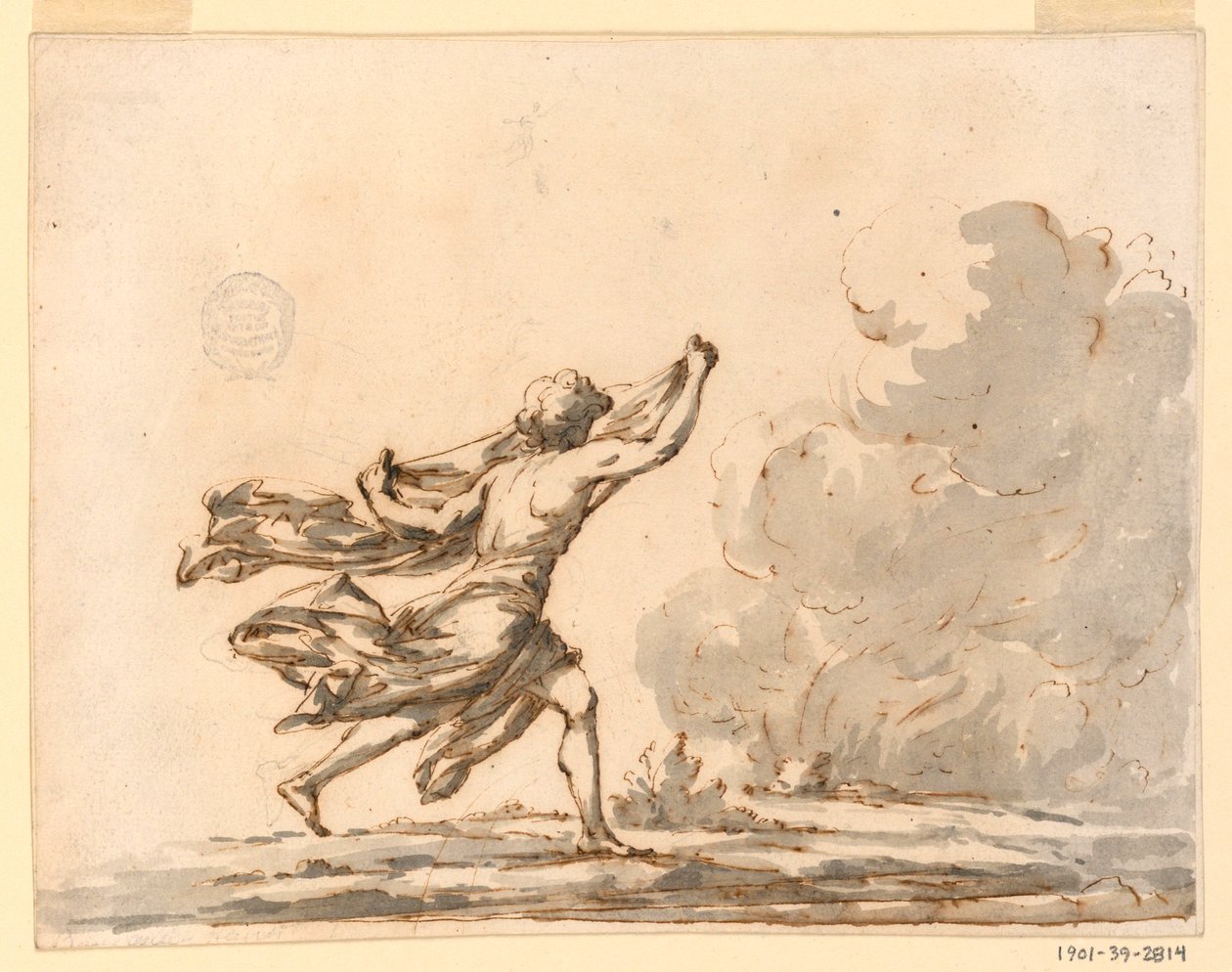 Dibujo, Un joven corriendo hacia el fuego, mediados del siglo XVIII de Filippo Marchionni