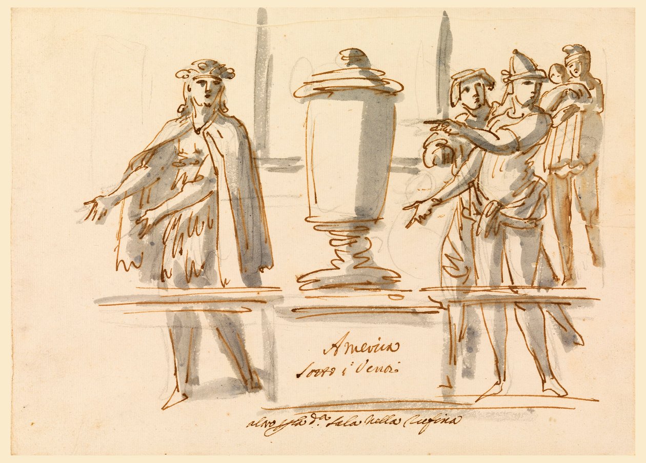 Dibujo, Alegoría de América, Decoración para el Salón del Cardenal Falconieri en Frascati, s. XVIII-XIX de Filippo Marchionni