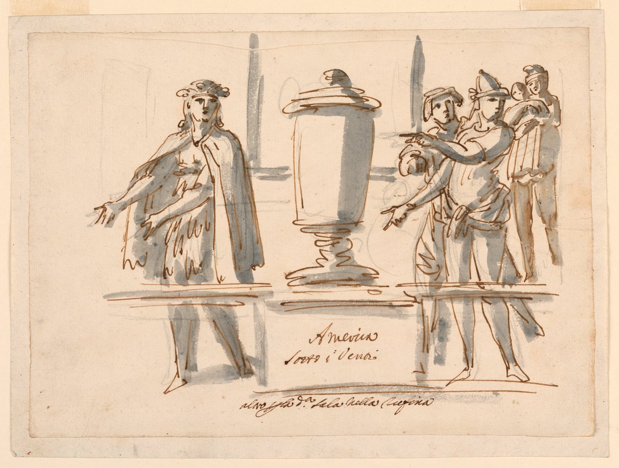 Dibujo, Alegoría de América, Decoración para el Salón del Cardenal Falconieri en Frascati, s. XVIII-XIX de Filippo Marchionni