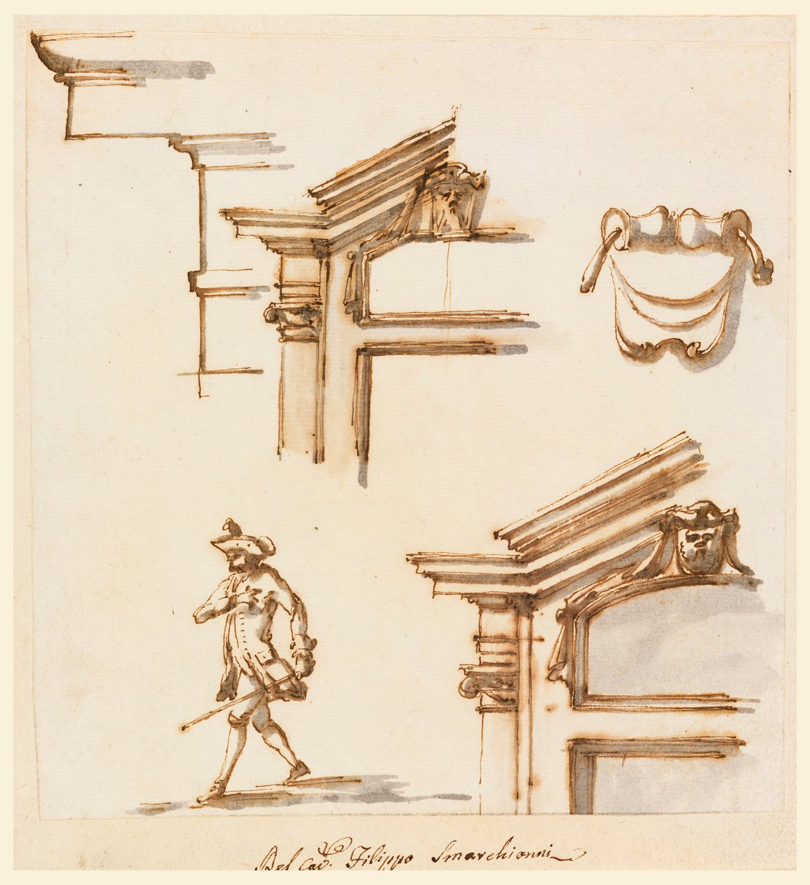 Dibujo, detalles arquitectónicos y estudio de figura, 1760-75 de Filippo Marchionni