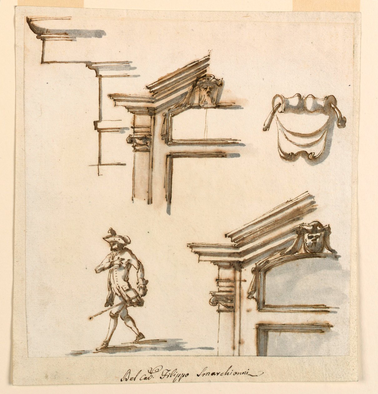 Dibujo, detalles arquitectónicos y estudio de figura, 1760-75 de Filippo Marchionni