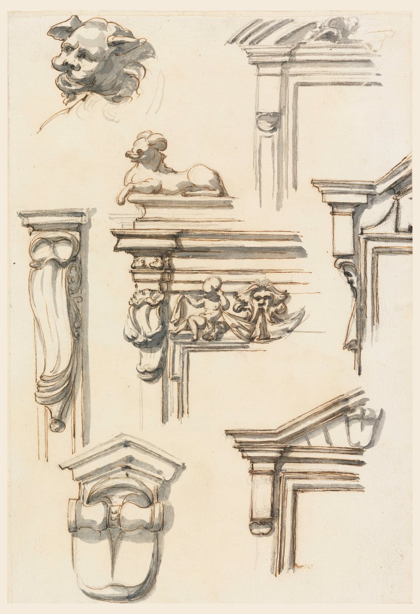 Dibujo, Estudios arquitectónicos, 1750-75 de Filippo Marchionni