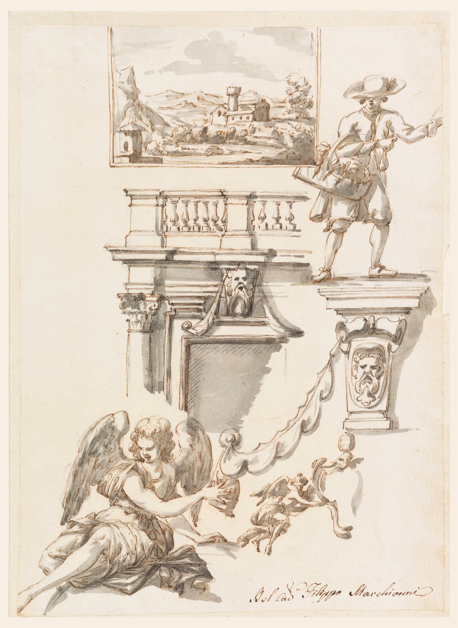 Dibujo, arquitectura y estudios de figuras, 1750-90 de Filippo Marchionni