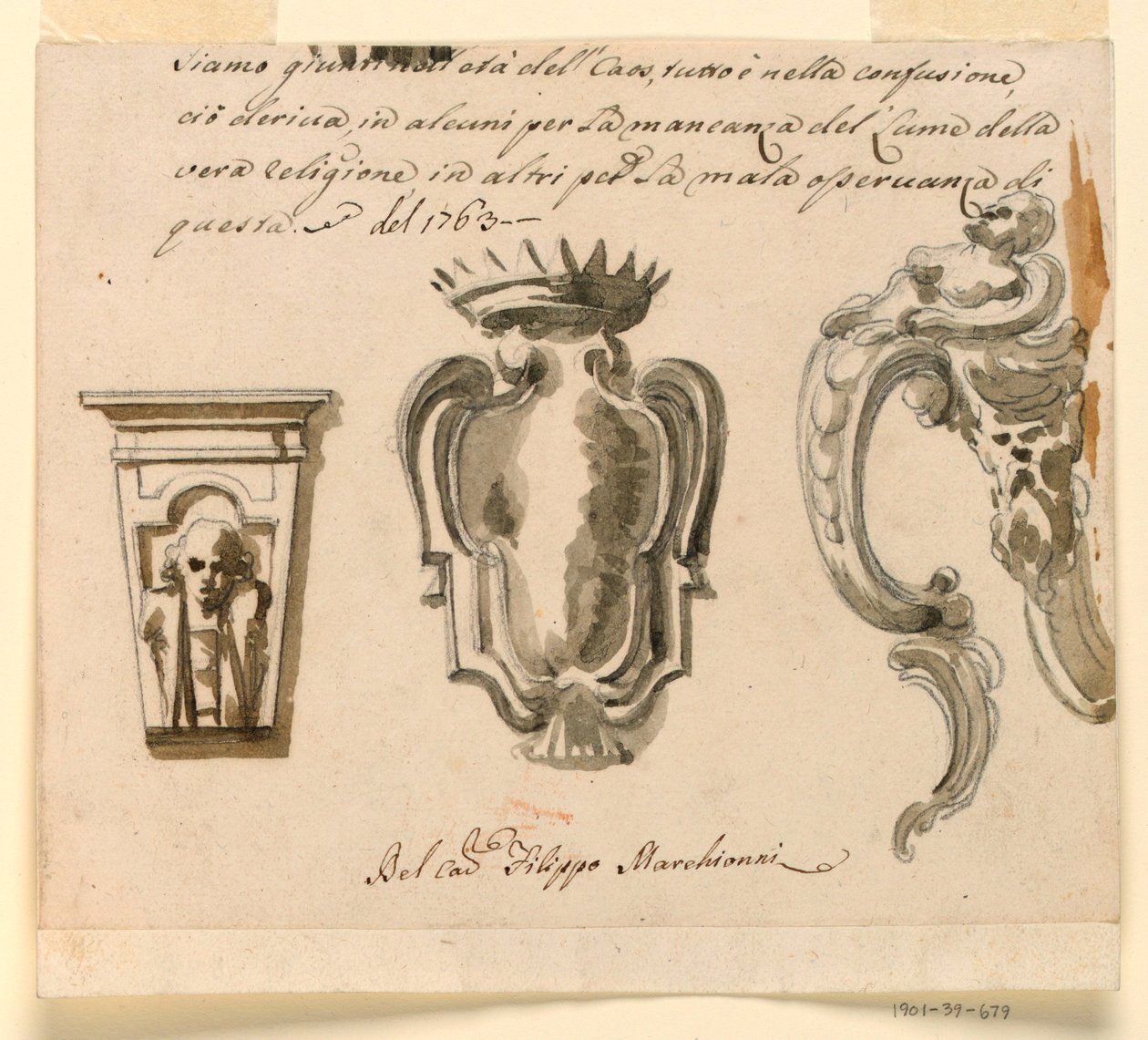 Dibujo, Diseño para una consola y un escudo, 1763 de Filippo Marchionni