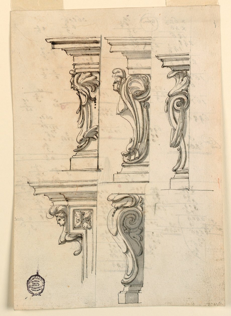 Dibujo, Cinco motivos de esquinas, ca. 1750 de Filippo Marchionni
