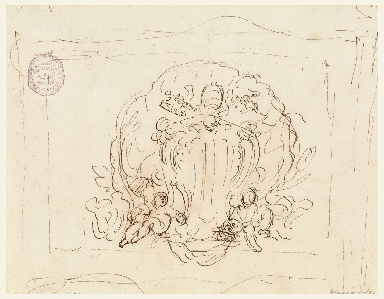 Dibujo, Tabla con el escudo del Papa Benedicto XIV con concha de fondo, 1740-58 de Filippo Marchionni