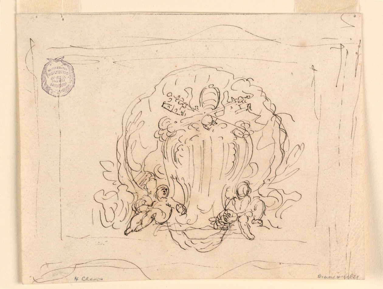 Dibujo, Tabla con el escudo del Papa Benedicto XIV con concha de fondo, 1740-58 de Filippo Marchionni