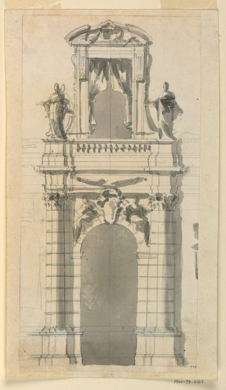 Dibujo, Alzado de la parte central inferior de una mansión urbana, 1770-85 de Filippo Marchionni
