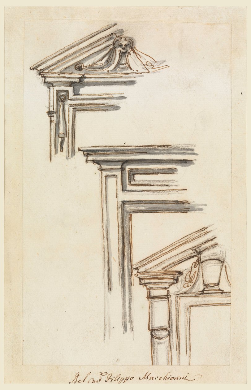 Dibujo, Tres cajones para ventanas o puertas, ca. 1770 de Filippo Marchionni
