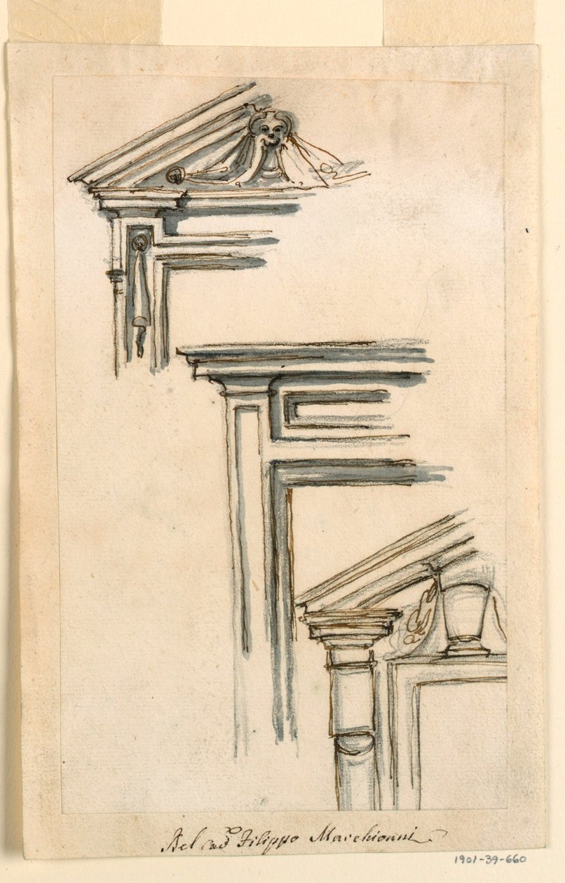 Dibujo, Tres cajones para ventanas o puertas, ca. 1770 de Filippo Marchionni