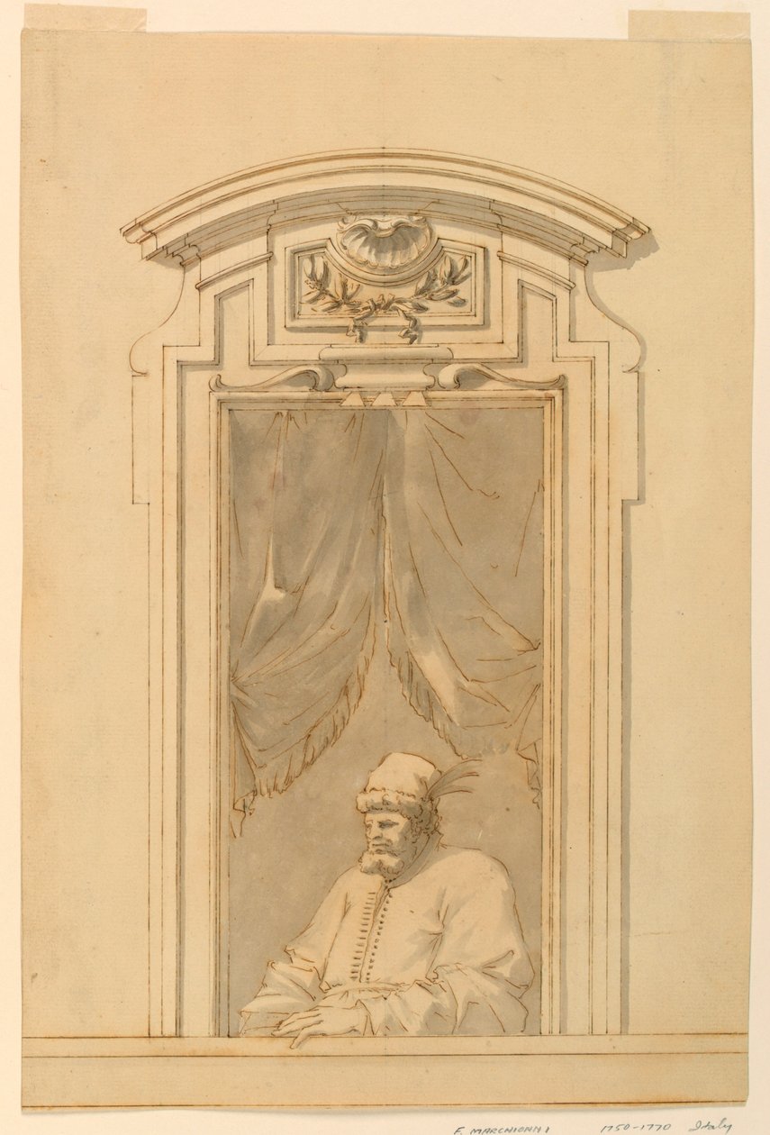 Dibujo, Ventana y media figura de un turco, 1750-70 de Filippo Marchionni