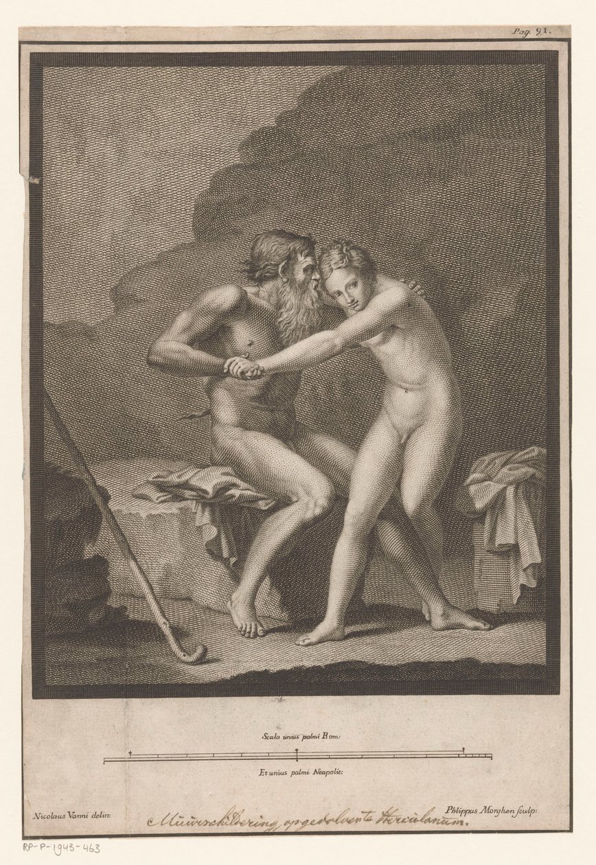 fauno desnudo asalta a un joven desnudo o una ninfa de Filippo Morghen