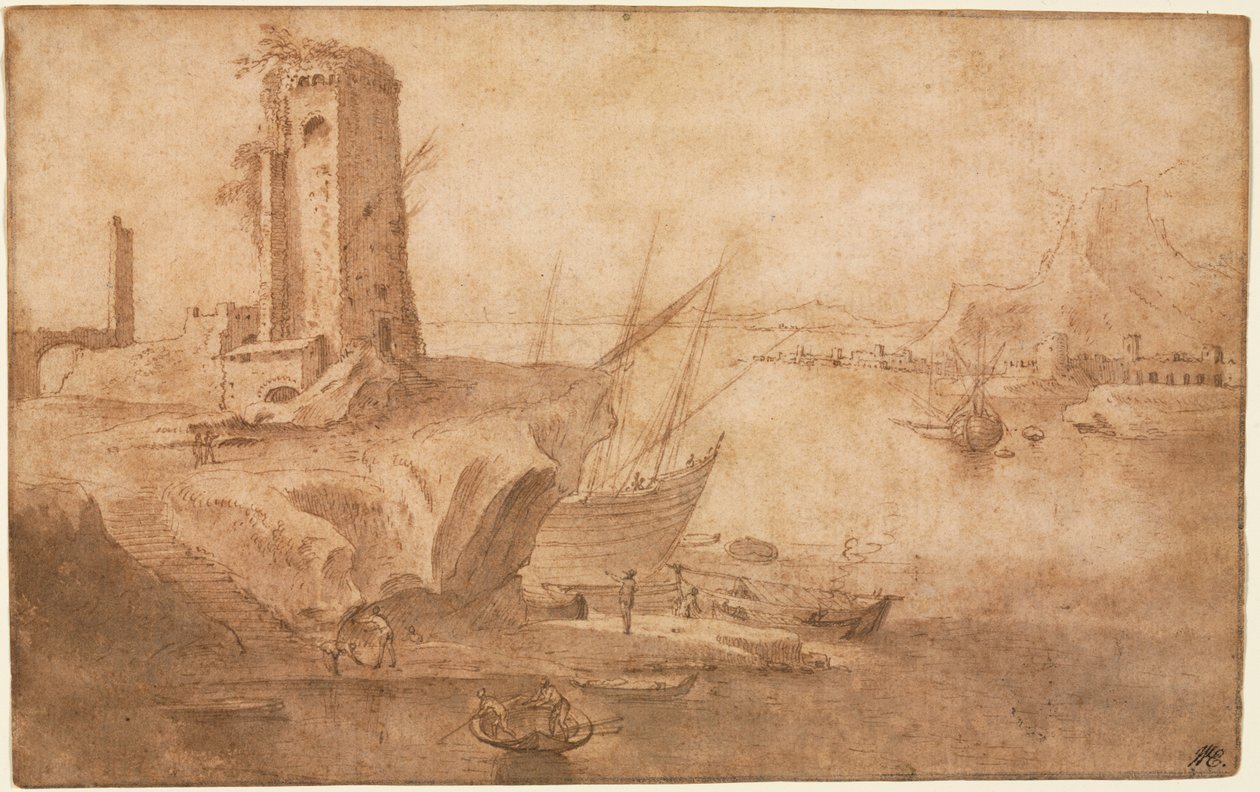 Paisaje con torre en la costa de Filippo Napoletano