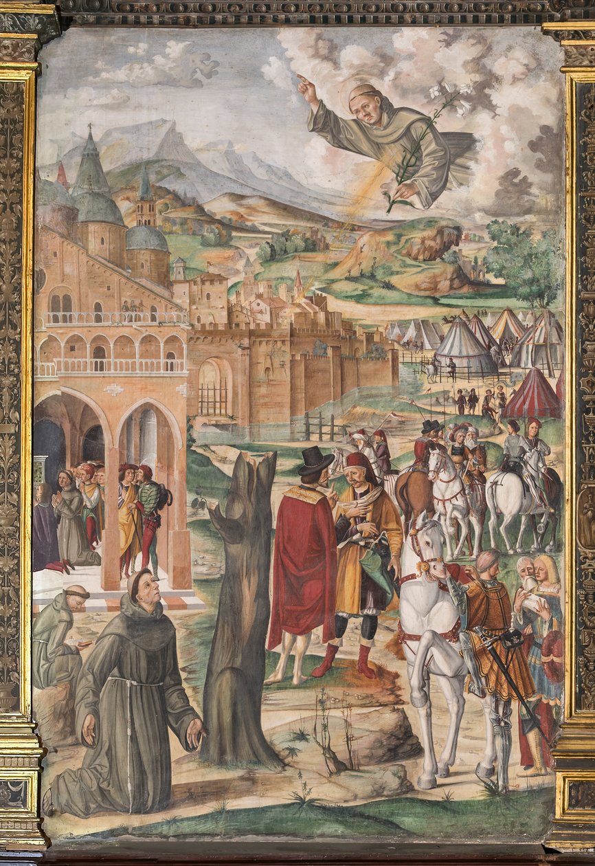 La Santa se aparece al beato Luca Belludi prediciendo la liberación de Padua, Escuela de la Santa de Filippo da Verona
