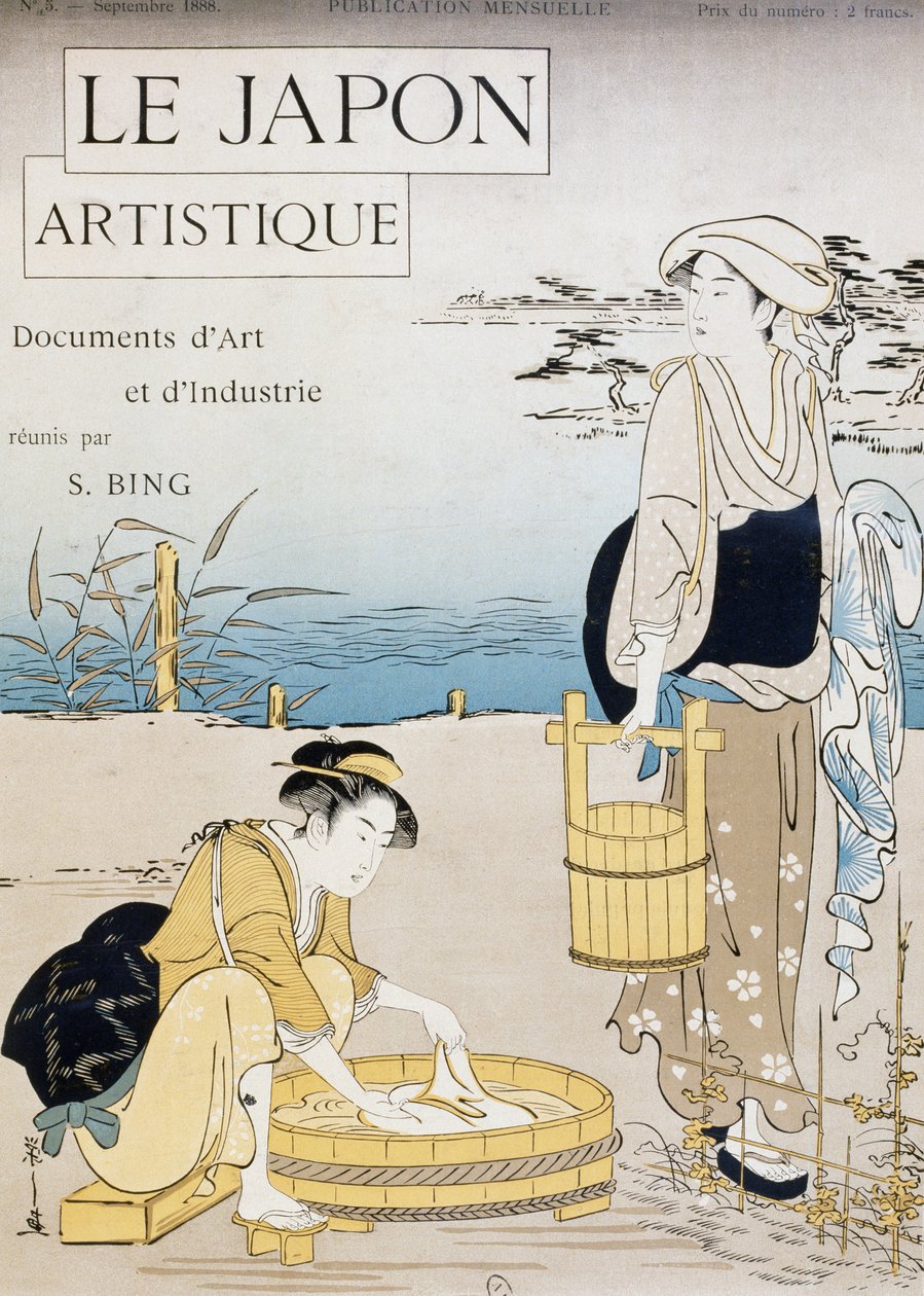 Mujeres lavando en el río, portada de Firmin Gillot (1819-1872), Le Japon Artistique (Arte japonés), documentos de arte e industria recogidos por Siegfried Bing (1838-1905), publicación mensual de julio de 1889, Francia de Firmin Gillot