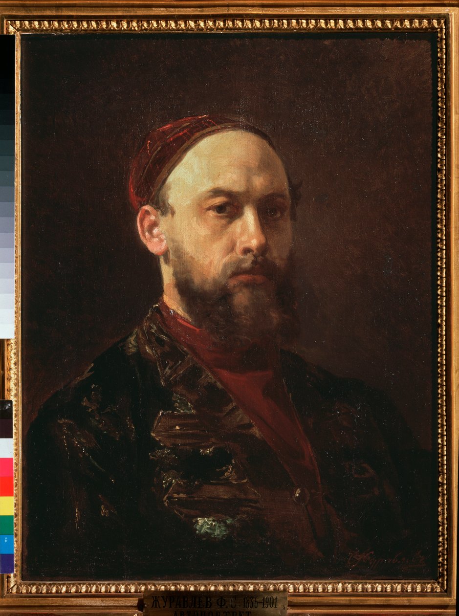 Autoretrato (Autorretrato) - pintura de Firs Sergeevich Zhuravlev (1836-1901), óleo sobre lienzo, arte ruso del siglo XIX - Galería Estatal Tretyakov, Moscú de Firs Sergeevich Zhuravlev