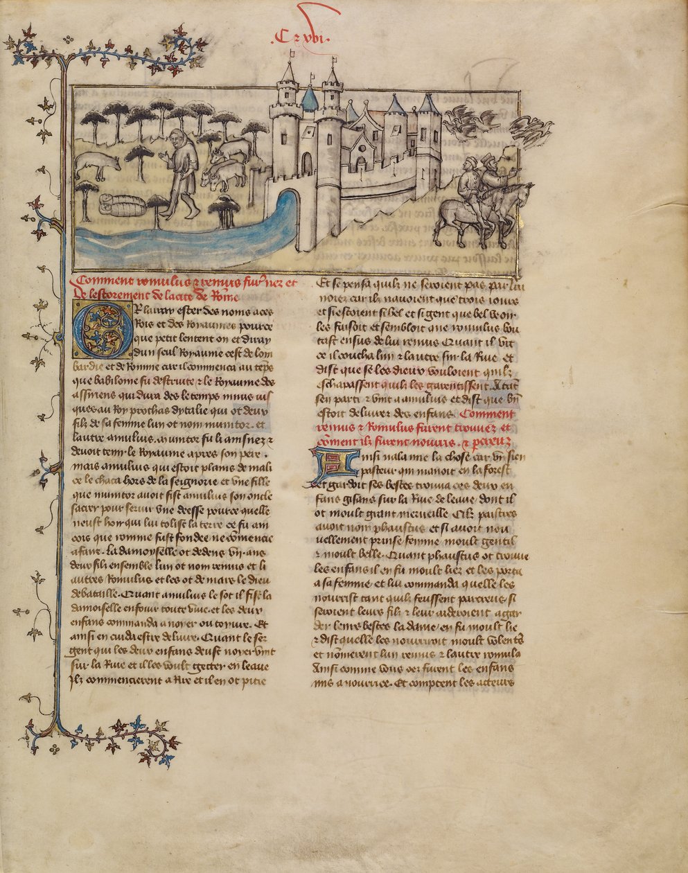 Rómulo y Remo de First Master of the Bible historiale of Jean de Berry