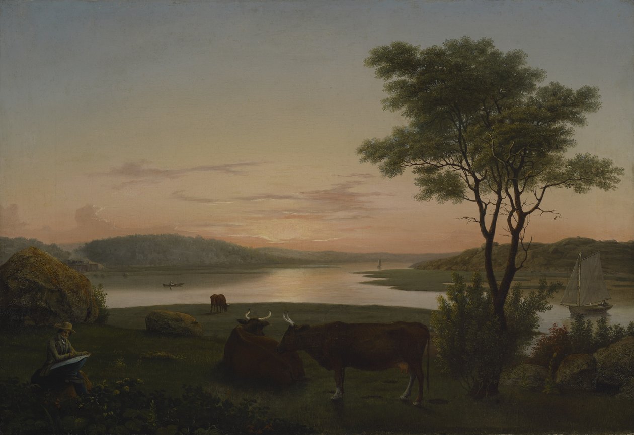 Entrada de Nueva Inglaterra con autorretrato, 1848 de Fitz Henry Lane