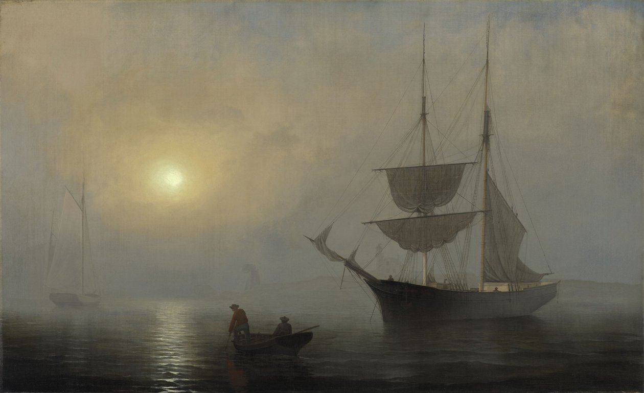 Barco en la niebla, puerto de Gloucester de Fitz Henry Lane