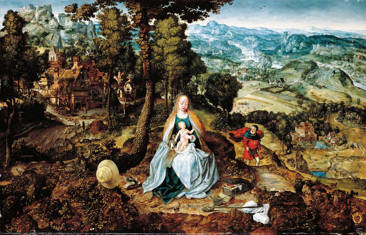 Un Extenso Paisaje con El Descanso en la Huida a Egipto, Escuela de Amberes de Flemish School