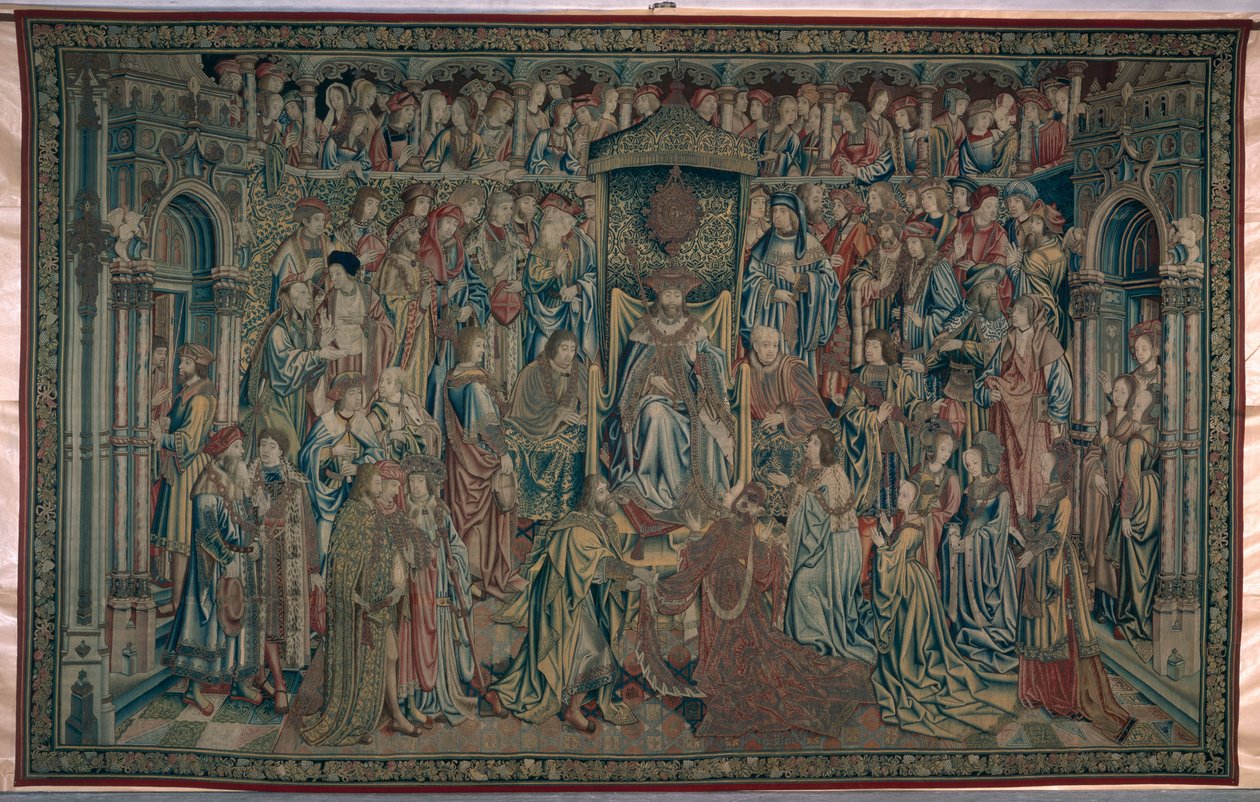 Betsabé bienvenida en la corte, Tapiz de David y Betsabé, c.1510-15 de Flemish School