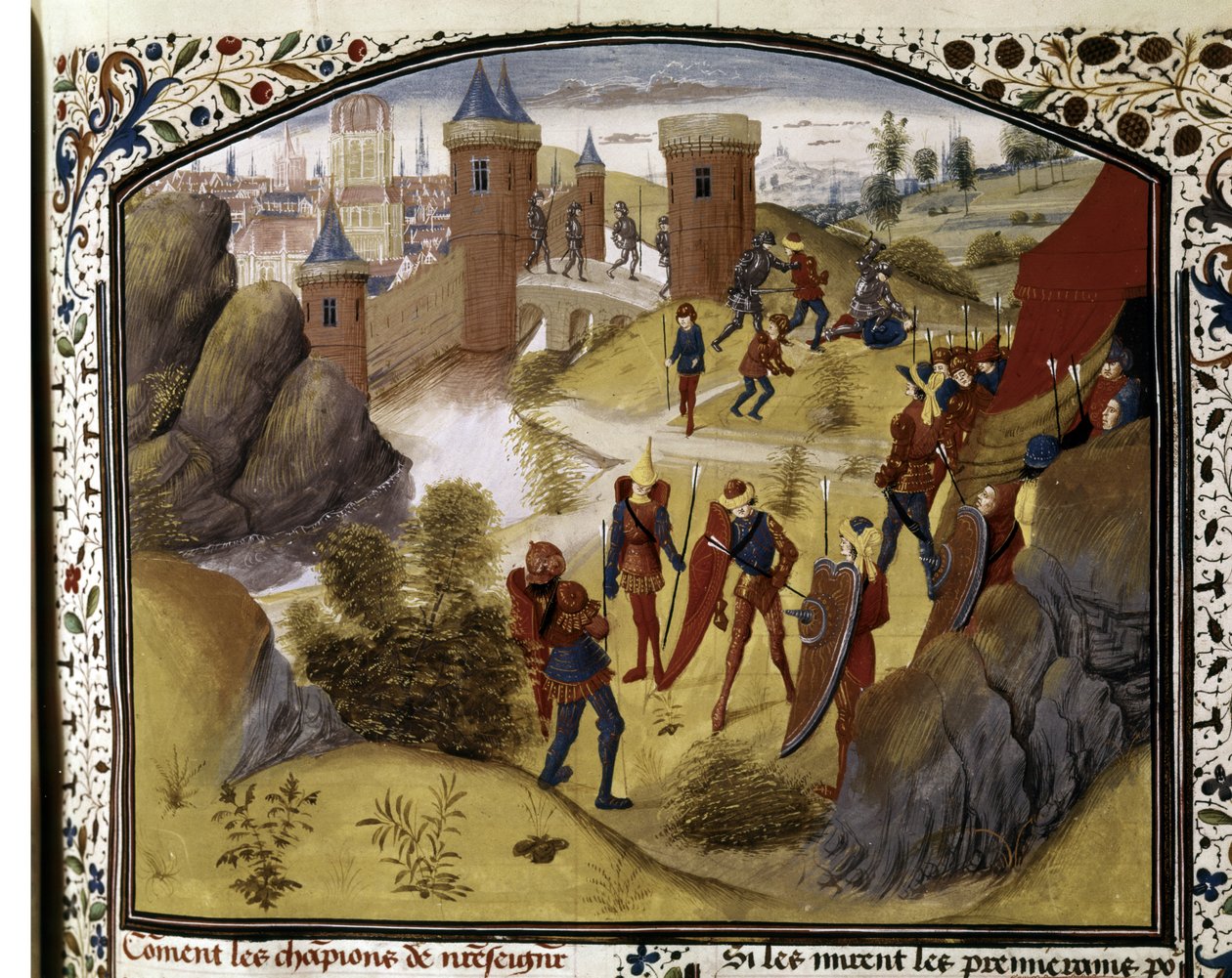 CRUSADAS: Batalla entre musulmanes y cruzados en las murallas de Antioquía de Flemish School