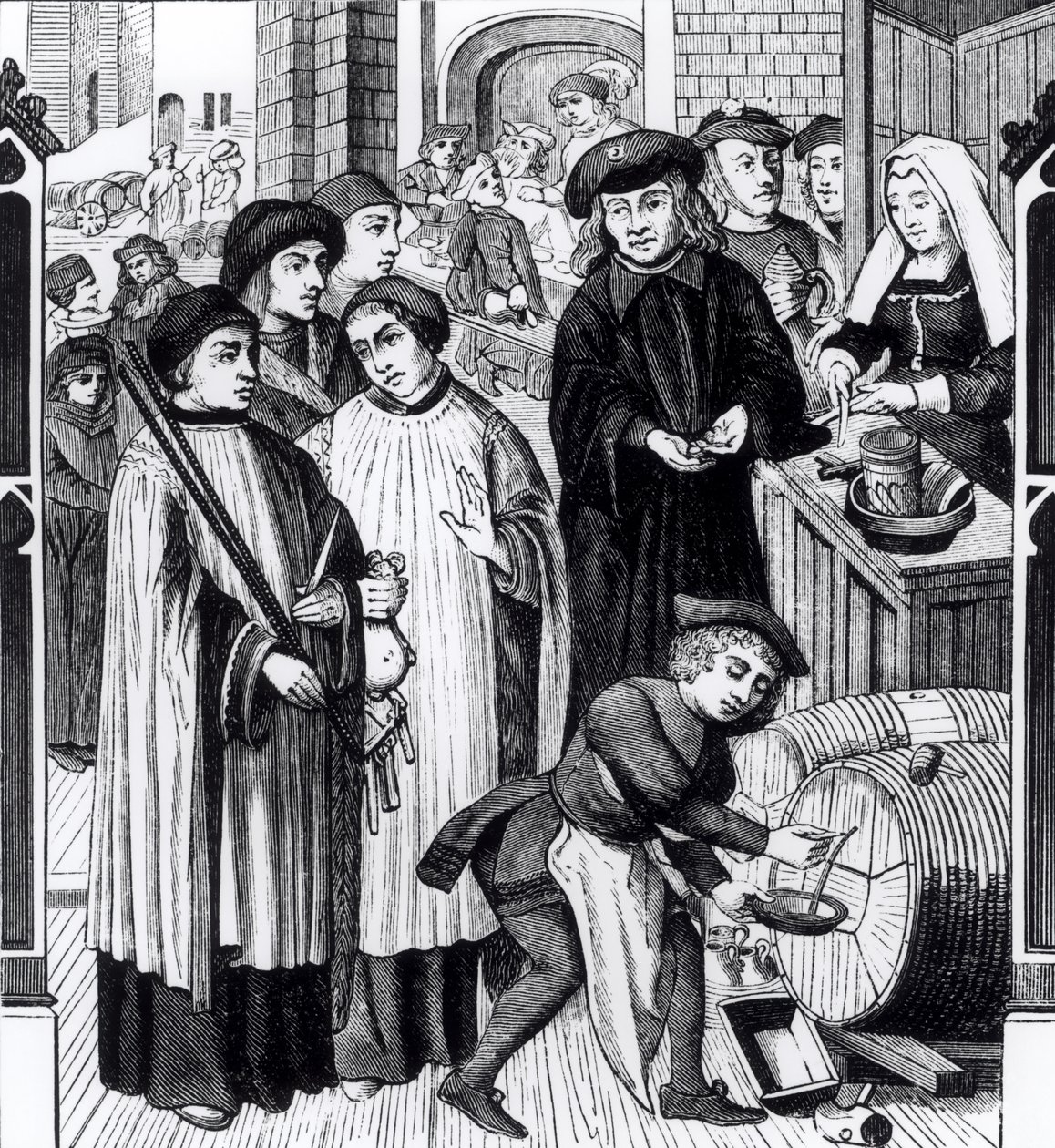 Impuestos sobre los vinos, concedidos al Capítulo de Tournai por el rey Chilperico, después de una ventana de la Catedral de Tournai de Flemish School