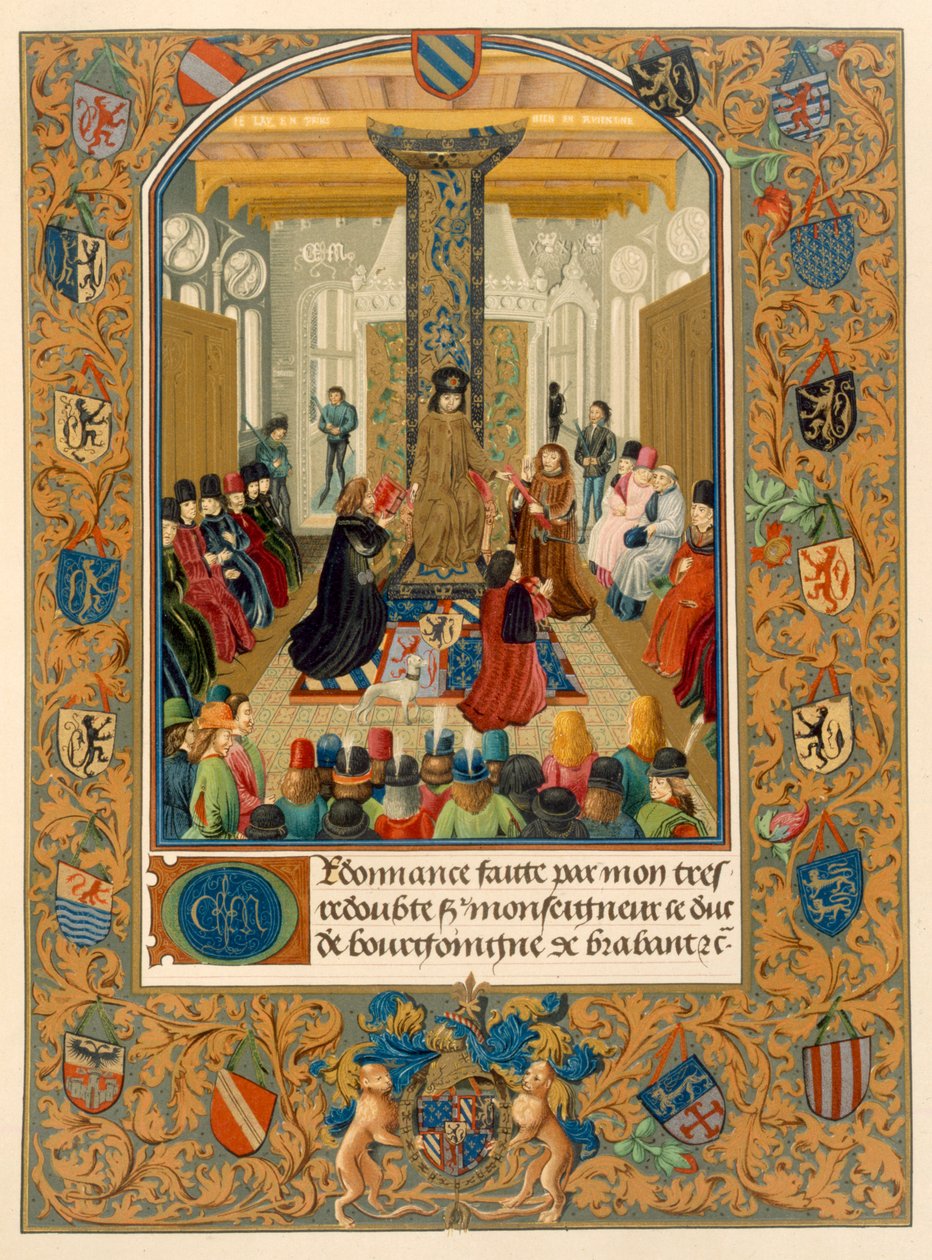 Duque Carlos el Temerario en medio de su corte con los Caballeros de la Orden del Toisón de Oro, 1473 de Flemish School
