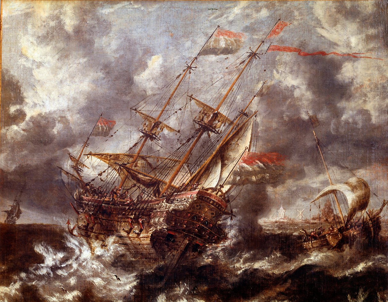 Barco holandés sin la tormenta de Flemish School