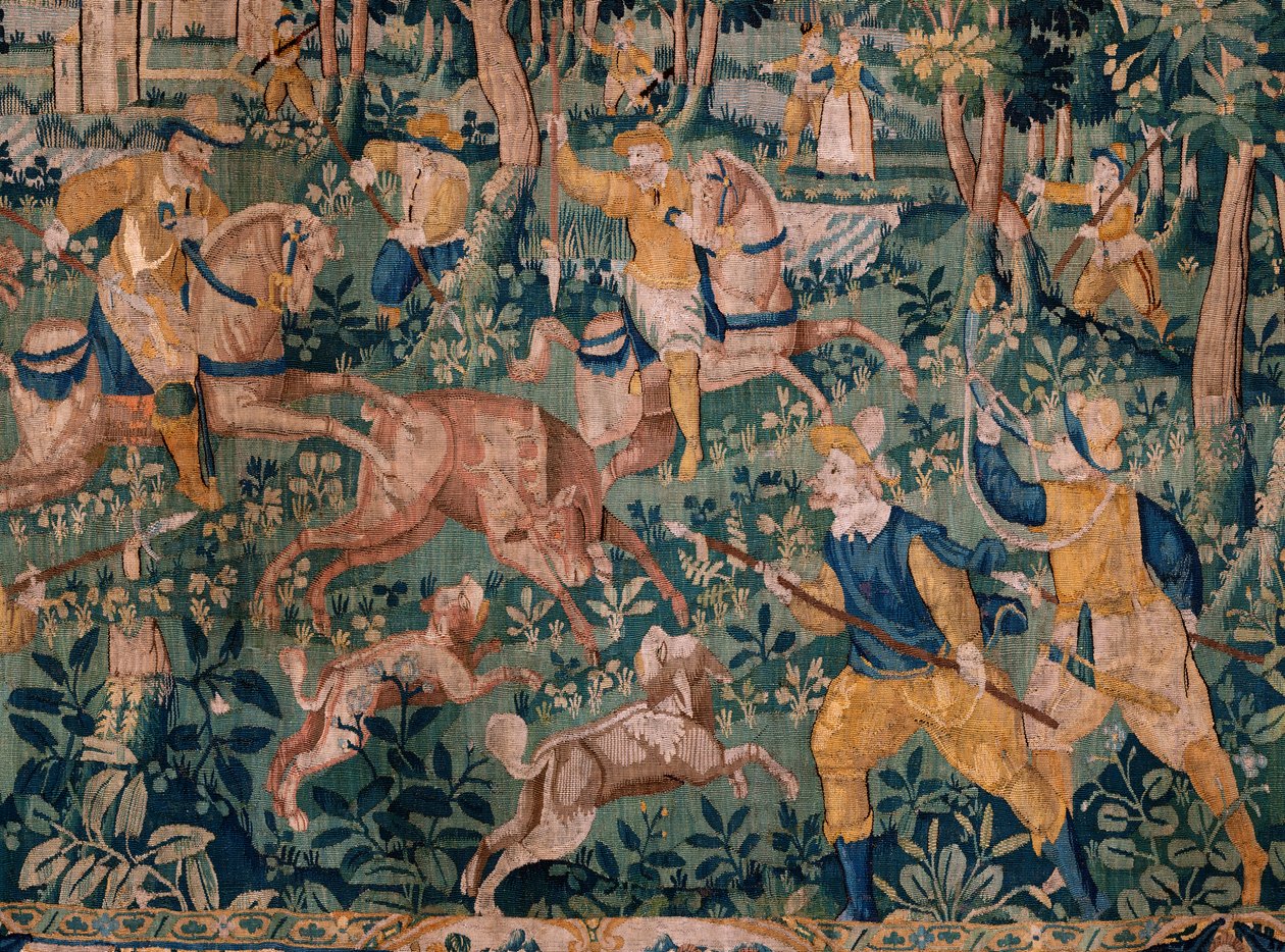 Tapiz flamenco. Caza de ciervos (Caza de un ciervo). Taller de Oudenaarde. 295x331cm. Inv (82941)-1 / PRIVADO. siglo 17. de Flemish School