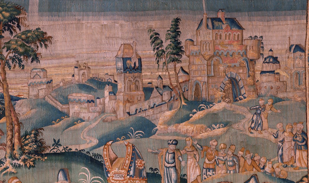 Tapiz flamenco. Alejandro ante Iaddo el sumo sacerdote (Alejandro ante el Sumo Sacerdote Iaddo). Taller de Oudenaarde. 374x447cm. Inv(830-B)4 00010. Siglo XVII. de Flemish School