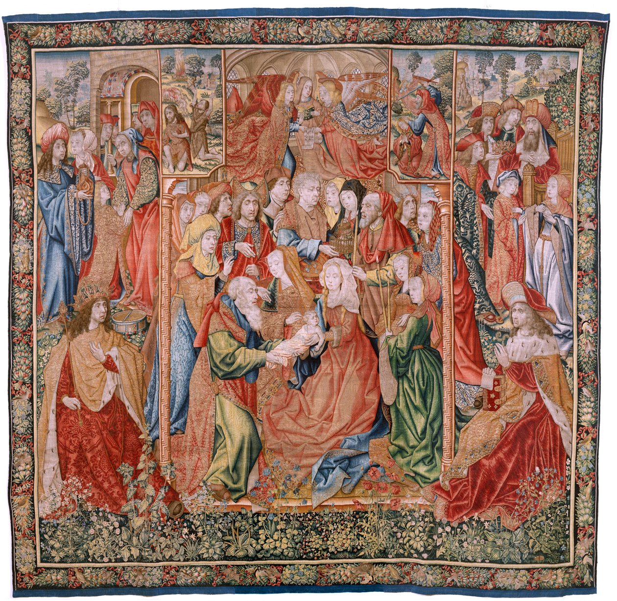 Tapiz flamenco. Serie Episodios de la Vida de la Virgen; Presentación en el Templo (Presentación en el Templo). Segundo tapiz de la serie. Modelos atribuidos a Jan van Roome (o van Brussel). Fabricación Pieter van Aelst, Bruselas. CA 1502-1504. de Flemish School