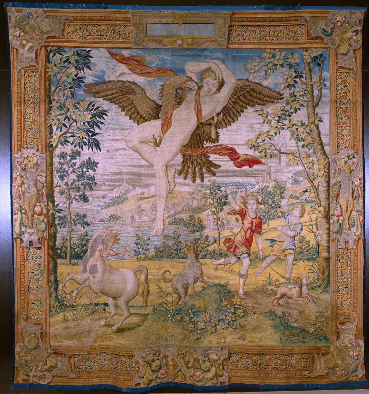 Tapiz flamenco. Serie Fábula de Ovidio: El robo de Ganímedes. Atelier Willem de Pannemaker, Bruselas. Antes de 1556. de Flemish School
