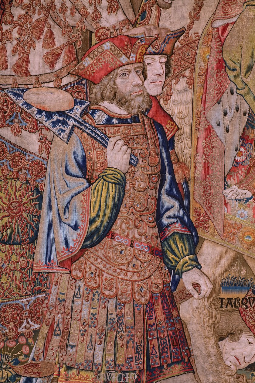 Flemish tapestry. Series Moralities: The virtue of the honours (De deugd van de Honores, La Virtud de los honores). Ca 1520. Detail de Flemish School
