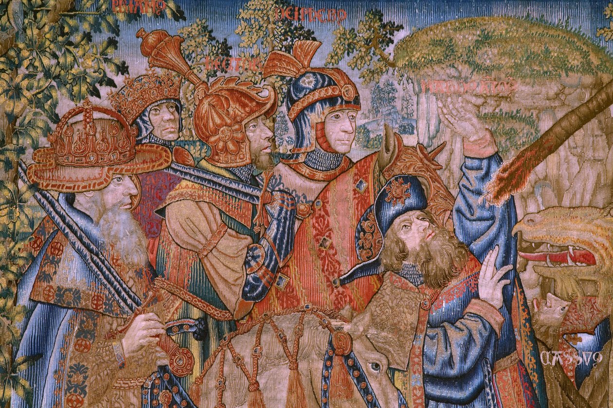 Flemish tapestry. Series Moralities: The virtue of the honours (De deugd van de Honores, La Virtud de los honores). Ca 1520. Detail de Flemish School