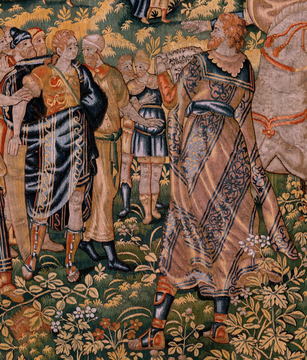Tapiz flamenco. Serie Historia de Ciro. No II Astiages reconoce a Ciro (Ciro reconocido por Astiages). Anónimo, basado en Michiel Coxcie. Taller Amberes. Seda y lana. hacia 1590. de Flemish School