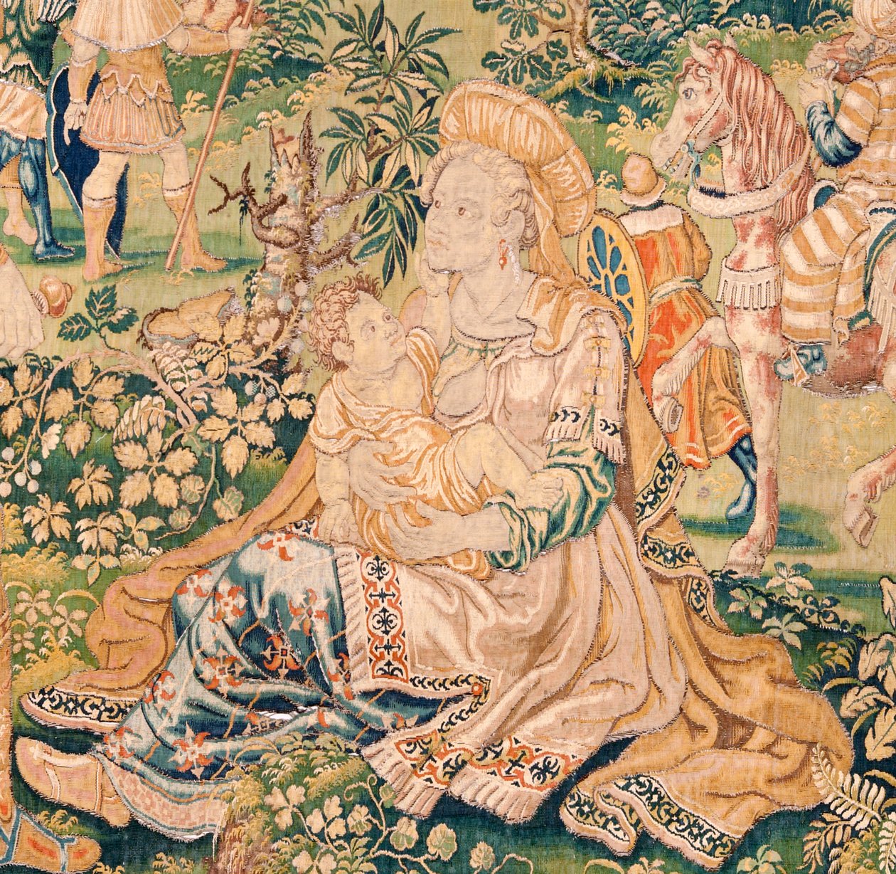 Tapiz flamenco. Serie El Libro de Judit. Judith ante Holofernes (Judith ante Holofernes). Quinto tapiz de la serie. Fabricación Holanda, Bruselas(?). Segunda mitad del siglo XVI. Lana de tela. Ubicación Iglesia de San Nicolás de Bari (mus de Flemish School
